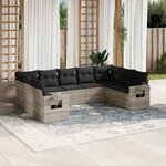 vidaXL Salon de jardin 9 Pièces avec coussins gris clair résine tressée