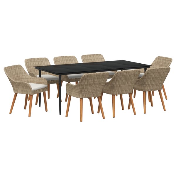 vidaXL Ensemble de Salle à Manger de Jardin 9 Pièces Beige Poly Rattan