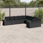 vidaXL Salon de jardin 10 Pièces avec coussins noir résine tressée