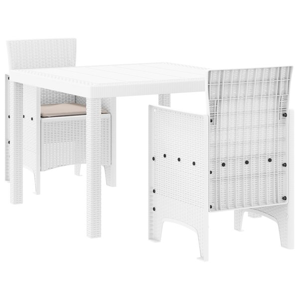 vidaXL Ensemble de Salle à Manger de Jardin 3 Pièces avec Coussins Blanc Rattan Poly