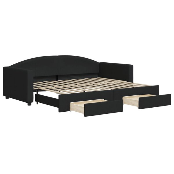 vidaXL Lit de jour avec gigogne et tiroirs sans matelas noir 90x200 cm