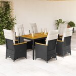 vidaXL Ensemble à manger de jardin coussins 7Pièces Noir Résine tressée