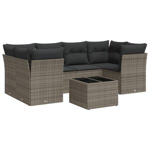 vidaXL Salon de jardin avec coussins 7 Pièces gris résine tressée
