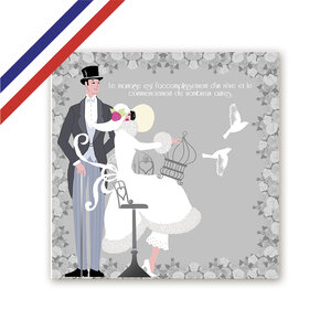 Carte félicitations mariage - mariés et colombes