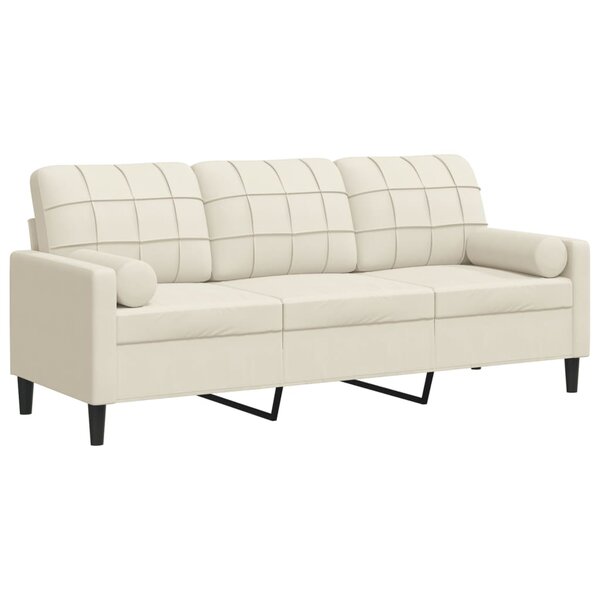 vidaXL Canapé 3 places avec oreillers décoratifs crème 180 cm velours