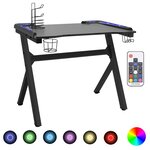 vidaXL Bureau de jeu à LED en forme de Y noir 110x60x75 cm
