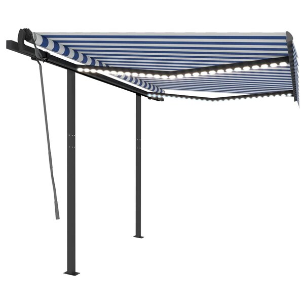 vidaXL Auvent manuel rétractable avec LED 3x2 5 m Bleu et blanc