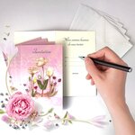 Lot 5 cartes invitation champêtre fleurs roses avec 5 enveloppes blanches 9x14cm