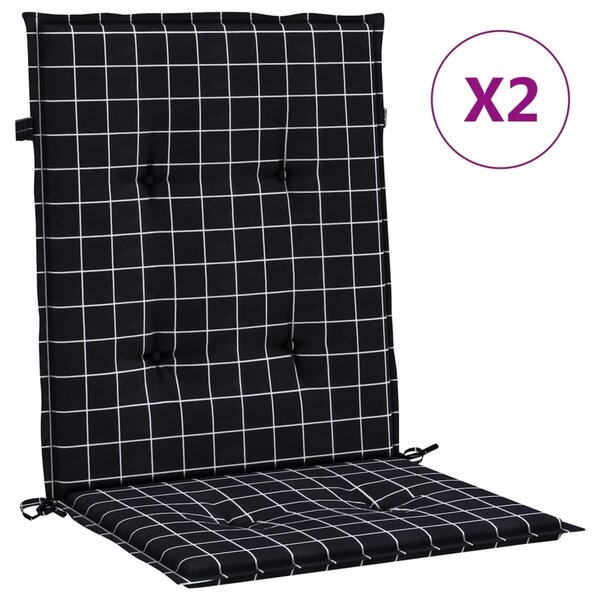 vidaXL Coussins de chaise à dossier bas lot de 2 noir à carreaux tissu