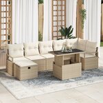 Ensemble de canapé de jardin 8 pièces avec coussins en poly rattan beige
