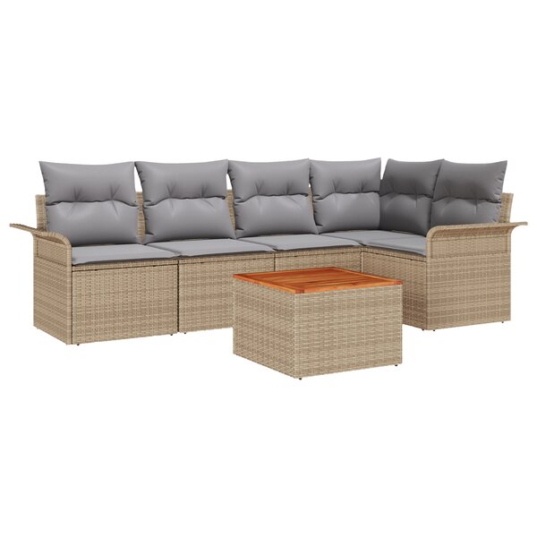 vidaXL Ensemble de canapé de jardin 6 pièces avec coussins beige poly rotin acacia