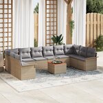 vidaXL Ensemble de 11 pièces de Canapé de Jardin avec Coussins Beige en Rattan