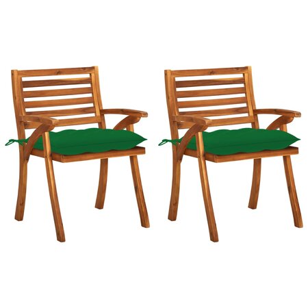 vidaXL Chaises à dîner de jardin avec coussins 2 Pièces Acacia massif