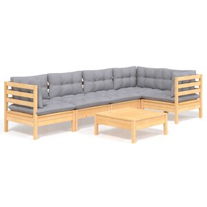 vidaXL Salon de jardin 6 Pièces avec coussins gris bois de pin