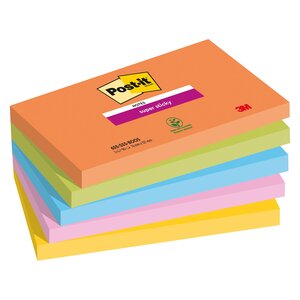 Notes couleurs boost super sticky post-it 76 x 127 mm - bloc de 90 feuilles - lot de 5