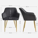 Chaise de salle à manger fauteuil de cuisine en velours siège pieds en métal assise large pour chambre salon bureau gris et doré 12_0002417
