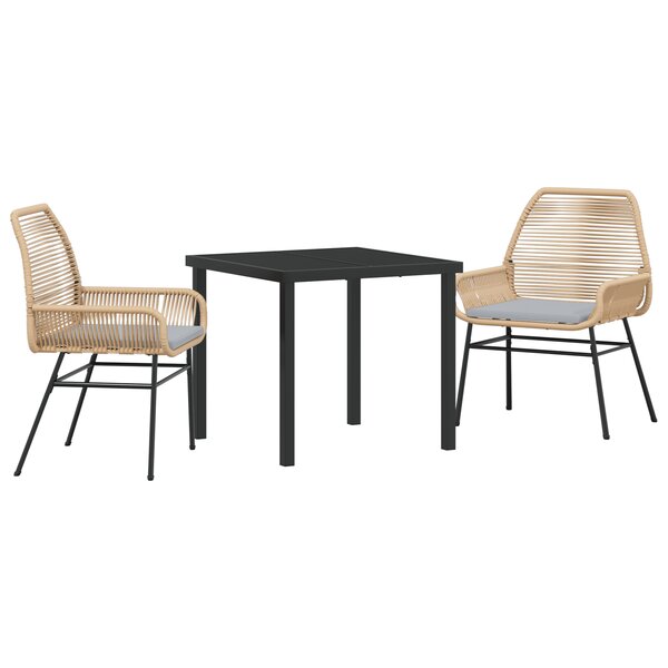 vidaXL Ensemble de salle à manger de jardin 3 pièces avec coussins en rotin poly marron