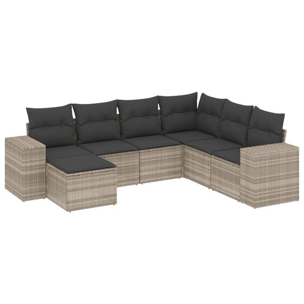 vidaXL Salon de jardin avec coussins 7 Pièces gris clair résine tressée