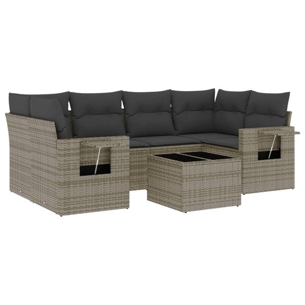 vidaXL Salon de jardin avec coussins 7 Pièces gris résine tressée
