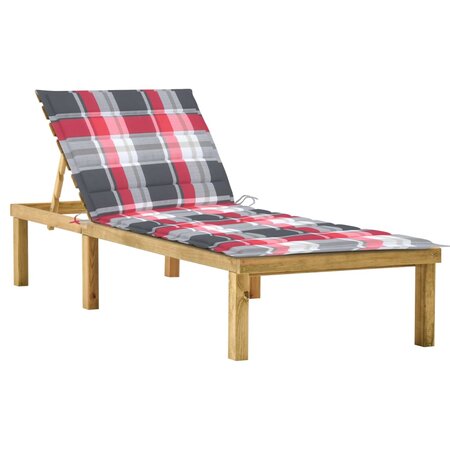 vidaXL Chaise longue avec coussin carreaux rouge Bois de pin imprégné