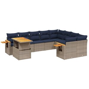 vidaXL Salon de jardin 10 Pièces avec coussins gris résine tressée