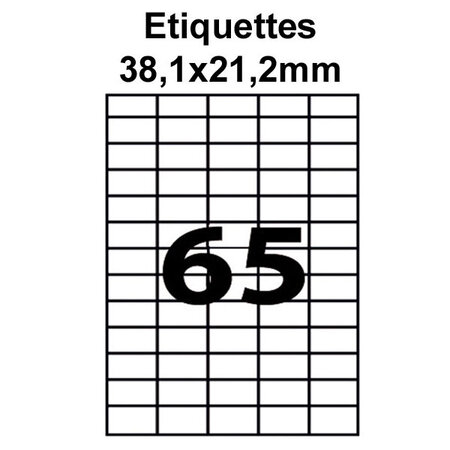 Étiquettes adhésives  38 1x21 2mm  (65étiquettes/feuille) - blanc - 50 feuilles -t3azur