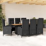 vidaXL Ensemble à manger de jardin 9Pièces coussins noir résine tressée