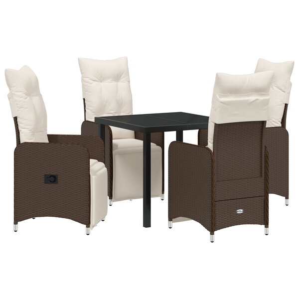 vidaXL Set de salle à manger de jardin 5 pièces avec coussins marron rotin PE