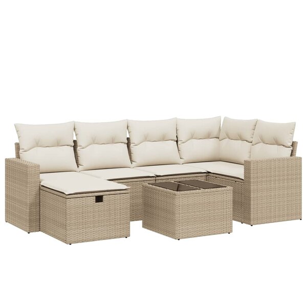 vidaXL Salon de jardin avec coussins 7 Pièces beige résine tressée