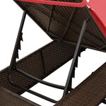 vidaXL Chaise Longue Double Jeu de 2 Marron et Rouge Rattan et Polyester