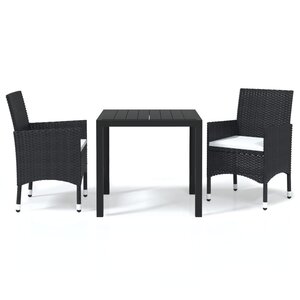 vidaXL Ensemble à dîner de jardin avec coussins 3 Pièces poly rotin noir