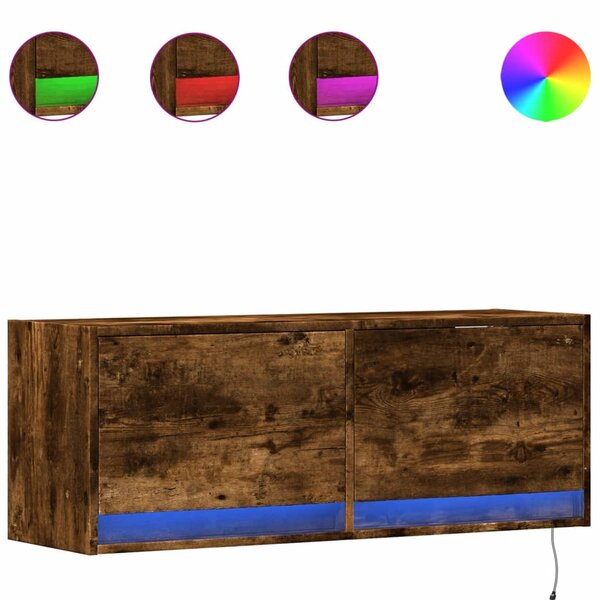 vidaXL Meuble TV mural avec lumières LED chêne fumé 100x31x35 cm