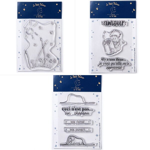 9 Tampons transparents Le Petit Prince et le Paysage + Fleur + Boa Eléphant