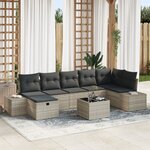 vidaXL Ensemble de canapé de jardin de 8 pièces avec coussins gris clair en poly rotin