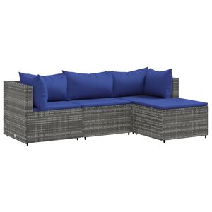 vidaXL Salon de jardin 4 Pièces avec coussins Gris Résine tressée