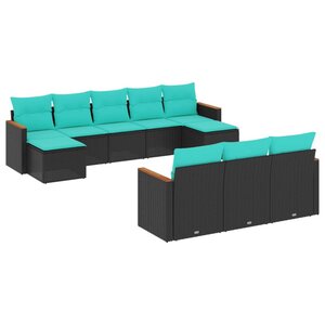 vidaXL Salon de jardin 10 Pièces avec coussins noir résine tressée