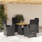 vidaXL Ensemble à manger de jardin coussins 5Pièces Noir Résine tressée