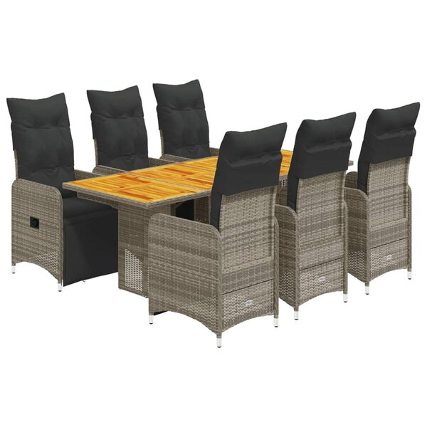 vidaXL Ensemble de bistro de jardin 7 Pièces coussins gris poly rotin