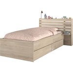 Lit enfant 90 x 190/200 cm - chêne - Tête de lit + 2 tiroirs - 121 5 x 88 6 x 216 8 cm