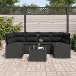 vidaXL Canapé de jardin 7 pièces avec coussins en rotin noir