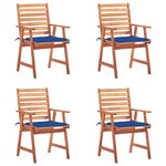 vidaXL Chaises à manger d'extérieur lot de 4 et coussins Acacia massif