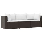 vidaXL Salon de jardin 3 Pièces avec coussins marron résine tressée