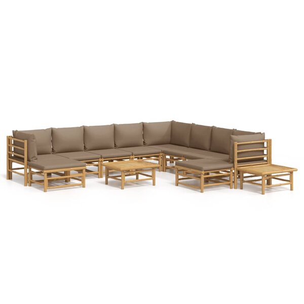 vidaXL Salon de jardin 12 Pièces avec coussins taupe bambou