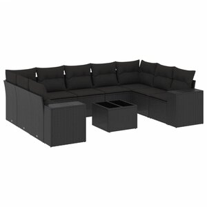vidaXL Salon de jardin 10 Pièces avec coussins noir résine tressée