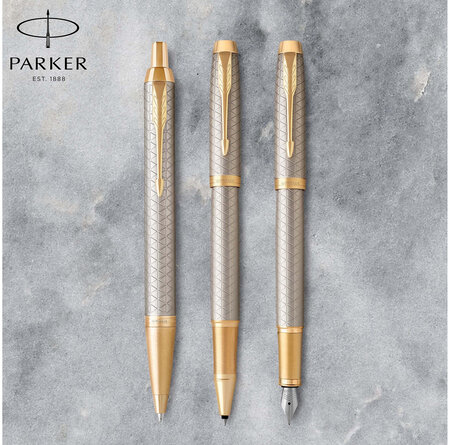 PARKER IM Premium Stylo roller, gris argenté, Recharge noire pointe fine,  Coffret cadeau