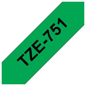 Ruban adhésif d'étiquetage tze-751, noir sur fond vert, 24 mm x 8 m