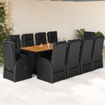 vidaXL Ensemble à manger de jardin 11 Pièces coussins noir résine tressée