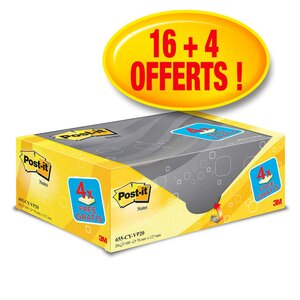 Pack Avantage de 20 Blocs de notes adhésives Classiques - 76 x 127 mm - Couleur : Jaune (paquet 20 blocs)