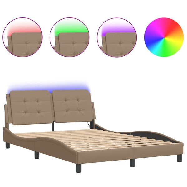 vidaXL Cadre de lit avec lumières LED cappuccino 140x200 cm similicuir