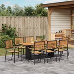 vidaXL Ensemble de salle à manger de jardin 9 pièces noir en poly rattan et acacia